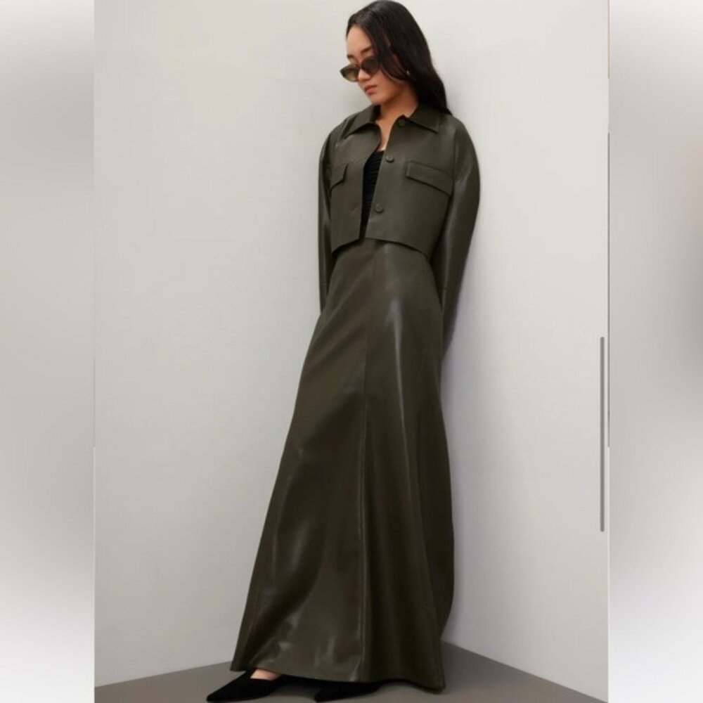 Nanushka Carlotta Faux Leather Hunter Green Maxi Skirt Fall Size Large Grunge - Picture 7 of 11